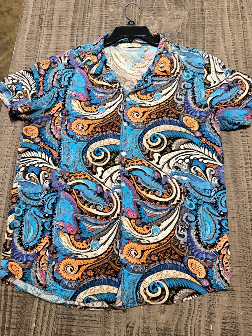 Men's Blue Paisley Short-Sleeve Button-Down Shirt